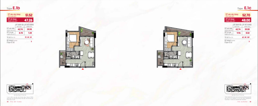 layout kiểu nhà 2 phòng ngủ The Aurora Phú Mỹ Hưng